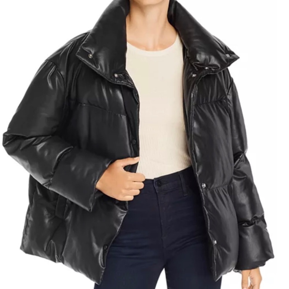 Oversize Faux Leather Puffer Jacket- New with Tags
